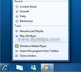 Jump List Windows 7